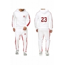 Mens Hot Fashion Letter 23 Printed Colorblock Patched Side Long Sleeve Pullover Hoodie Drawstring Waist Fitness Sweatpants Casual Sports Two Piece Set
