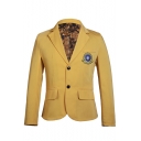 New Stylish Simple Logo Printed Notched Lapel Collar Long Sleeve Two-Button Yellow Slim Blazer Jacket
