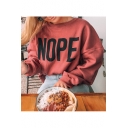Simple NOPE Letter Print Round Neck Long Sleeve Red Relaxed Sweatshirt