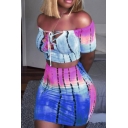 Classic Short Sleeve Cutout Lace Up Front Cropped T Shirt with High Waist Mini Skirt Tie Dye Skinny Fitted Co-ords