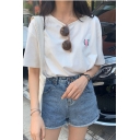 Summer Hot Popular White Short Sleeve Round Neck Letter Rose Printed Casual Loose T-Shirt