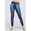 Trendy Colorful Line Printed Fold Over Waist Slim Stretchy Yoga Leggings Pants