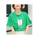 Fashion Summer Kpop Floral Logo Print Basic Round Neck Short Sleeve T-Shirt