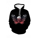 New Stylish Halloween Arms Skull 3D Printed Long Sleeve Black Loose Drawstring Hoodie