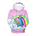 Popular Game Cartoon Unicorn Rainbow Cloud 3D Printed Unisex Pink Loose Fit Long Sleeve Pullover Hoodie