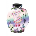 Popular Fashion Floral Cartoon Unicorn Printed Long Sleeve Unisex Casual Loose Hoodie