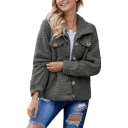 Winter Collection Plain Lapel Collar Single Breasted Warm Casual Faux Fur Short Coat