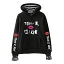 Cool Unique Long Sleeve THANK U NEXT Letter Red Lip Printed Fake Two Piece Pullover Hoodie