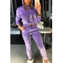 Womens Sport Casual Cropped Hoodie with Slim Fitted Pants Two-Piece Set