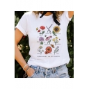 Summer Fancy Floral Letter BLOOM WHERE YOU ARE PLANTED Print Short Sleeve White Tee