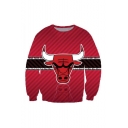 New Fashion Hot Bull Pattern Colorblock Red Long Sleeve Round Neck Pullover Sweatshirts