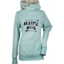 Hot Popular Womens Long Sleeve HIPPIE SOUL Letter Printed Button Embellished Hoodie with Pocket