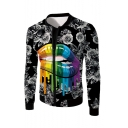 3D Colorful Lip Floral Printed Rib Stand Collar Long Sleeve Button Down Baseball Jacket