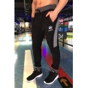 Men's New Fashion Colorblock Patched Logo Printed Drawstring Waist Casual Gym Sweatpants