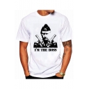 Summer Funny Letter I 'M THE BOSS Figure Print Short Sleeve Round Neck White Graphic T-Shirt