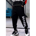 Men's Popular Fashion Letter BEYOUR Letter Printed Black Loose Fit Casual Sports Track Pants