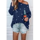 Hot Fashion Women's Star Print One Shoulder Long Sleeve Pullover Sweatshirt