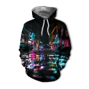 New Stylish Cool City Street 3D Printed Drawstring Hooded Long Sleeve Black Pullover Hoodie