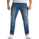 Men's Basic Fashion Simple Plain Straight Loose Fit Vintage Ripped Jeans