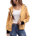 Womens New Trendy Yellow Solid Color Long Sleeve Zip Up Hooded Coat