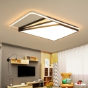 Black Geometric Shade Ceiling Lamp with Rectangle Metal Frame Post Modern Flush Light