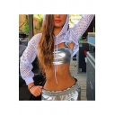 Women's Sexy Hollow Mesh Long Sleeve Drawstring Hooded Cropped Tee