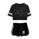 Cool Letters Print Short Sleeve Crop Tee with Athletic Dolphin Shorts Co-ords