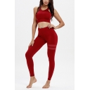 Ladies Fashion Plain Print Scoop Neck Sleeveless Crop Cami Sporty Workout Pants Co-ords