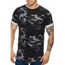 Mens Hot Stylish Round Neck Rolled Sleeve Slim Hipster Camo T-Shirt