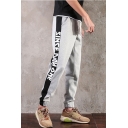 Fashion Colorblock Patched Side Letter SINCE DAY ONE Printed Drawstring Waist Elastic Cuffs Cotton Sweatpants