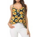 New Arrival V Neck Straps Sleeveless Floral Printed Sexy Holiday Cami Top