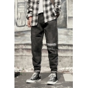 Men's New Fashion Letter Printed Black Relaxed Fit Trendy Jeans