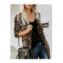 Women Hot Popular Collarless Leopard Printed Single Breasted Longline Overcoat