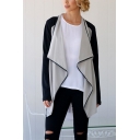 Fashion Colorblocked Waterfall Collar Open Front Back Tie Short Trench Coat