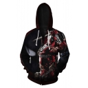 Hot Trendy Comic Character 3D Printed Black Long Sleeve Drawstring Zip Up Hoodie