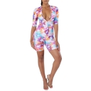 Summer Hot Stylish Plunge V Neck Half Sleeve Tie Dye Skinny Fitted Rompers