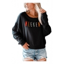 Simple WEEKEND Letter Embroidered Round Neck Loose Leisure Sweatshirt