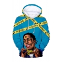 New Arrival American Popular Rapper 3D Printed Long Sleeve Round Neck Blue Drawstring Pullover Hoodie