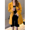 Exaggerated Chest Pocket with POEFEED Letter Printed Longline Yellow Casual Blazer