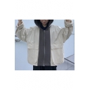 Big Flap Pocket Colorblocked Drawstring Hooded Zipper Oversize Workwear Jacket Coat