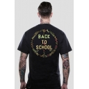 Cool Unique Young Mens Black Short Sleeve Round Neck BACK TO SCHOOL Letter Printed Leisure T-Shirts