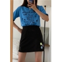 Fancy Black High Waist Zipper Side Floral Printed Mini A-Line Skirt