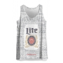Summer Sleeveless Round Neck Letter LIte Printed Loose White Tank Top