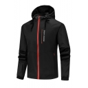 Men's Classic Plain SPORT Letter Printed Long Sleeve Hooded Zip Up Loose Track Jacket