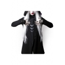 Halloween Moon Print Oblique Zipper Asymmetric Hem Long Hooded Coat
