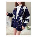New Campus Style Star Print V-Neck Bloomer Sleeve Cardigan Coat for Women