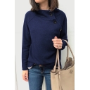 Trendy Chic Long Sleeve Stand Collar Button Front Straight Sweatshirt