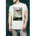 Mens Hot Fashion Letter NARCOS Blood Figure Print Short Sleeve Round Neck Graphic T-Shirt