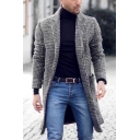 Men's New Trendy Notched Lapel Collar Long Sleeve Plaid Print Black And White Coat Overcoat