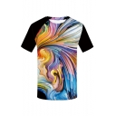 Summer New Stylish 3D Oil Painting Pattern Round Neck Short Sleeve Basic T-Shirt